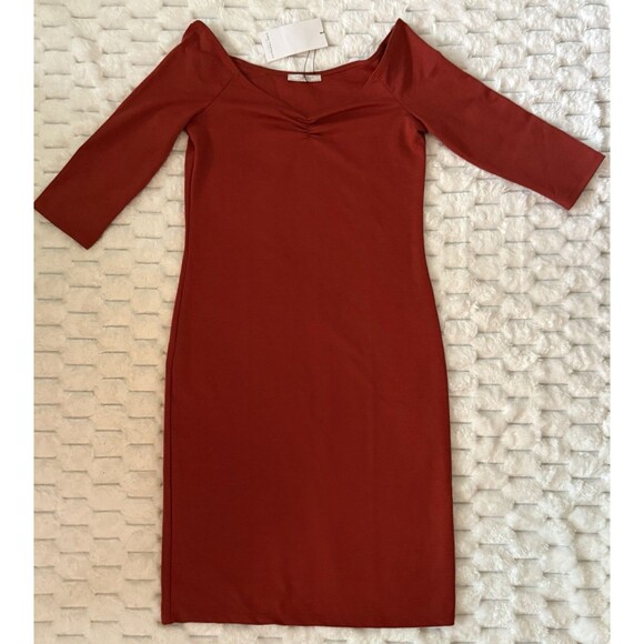 Zara Point Di Roma Bodycon Off-Shoulder Midi Dress Burnt Orange NWT Size M - Picture 2 of 5